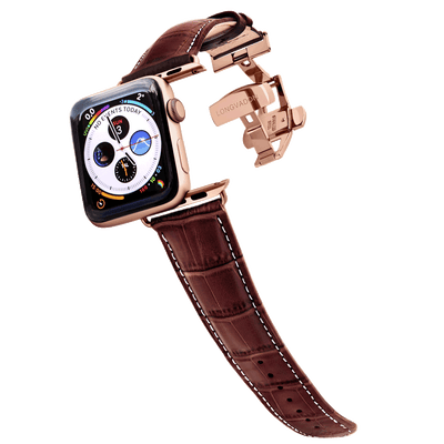 Herren Caiman Mahagoni-Braun mit Roségold / Kontrastnaht