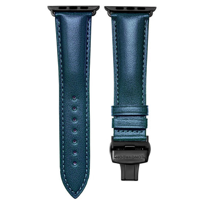 men's navy blue leather band for black apple watch