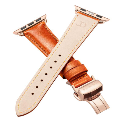 women's whiskey brown leather band for gold apple watch closer look