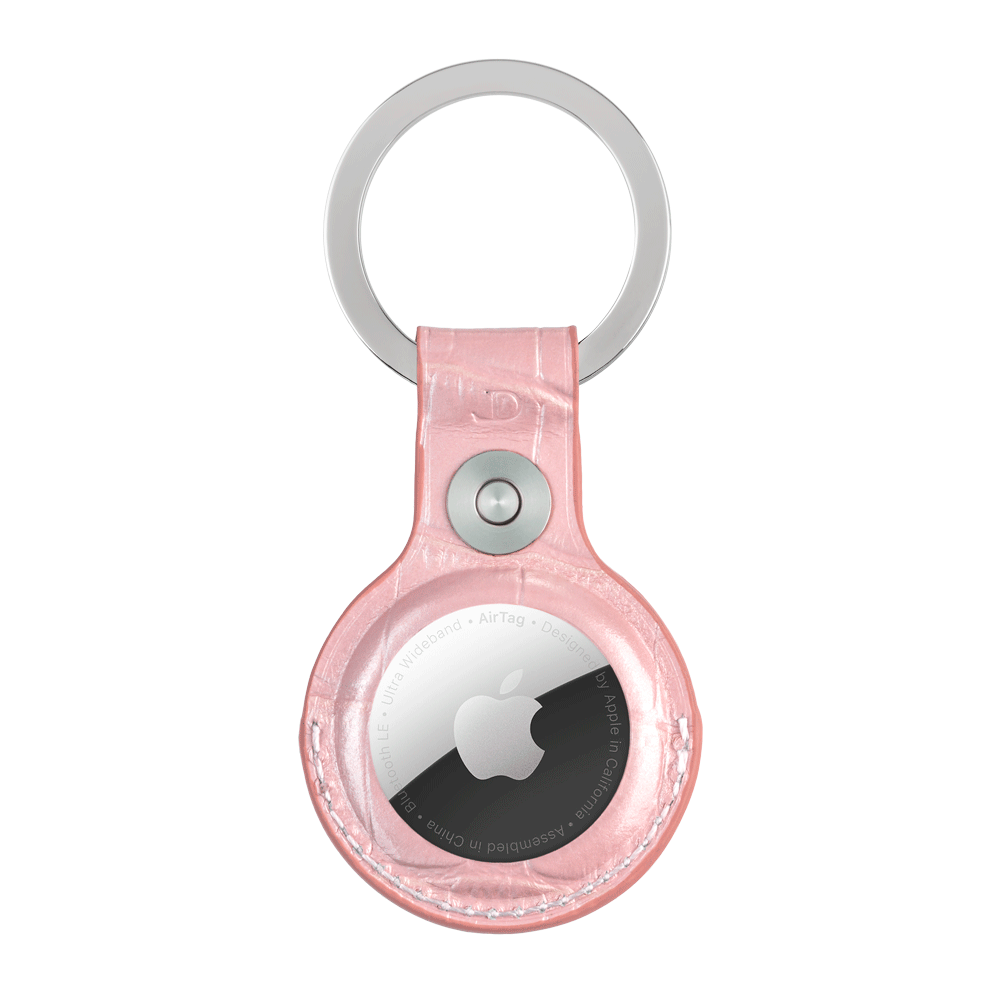 Hochglanz-Rosa Caiman-Serie AirTag Case - Schlüsselring