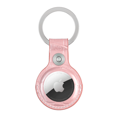 Hochglanz-Rosa Caiman-Serie AirTag Case - Schlüsselring