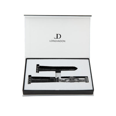 women's midnight black leather band for black apple watch inside box