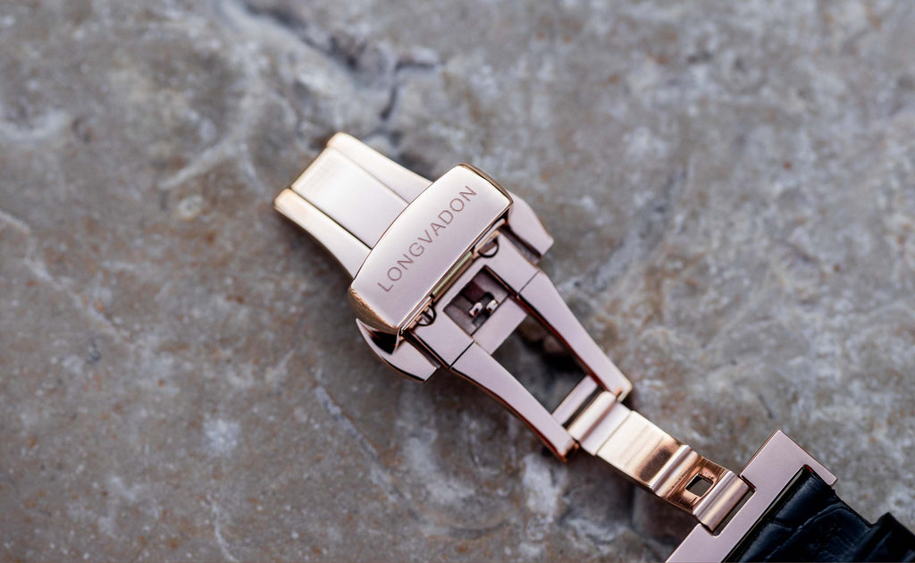 butterfly clasp on the leather strap